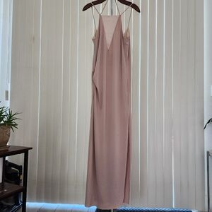Zara Elegant Nude Maxi Dress With V-neck Design And Spaghetti Straps